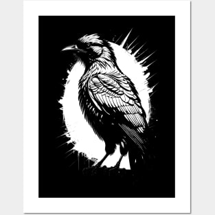 Crow Black and White Splash Posters and Art